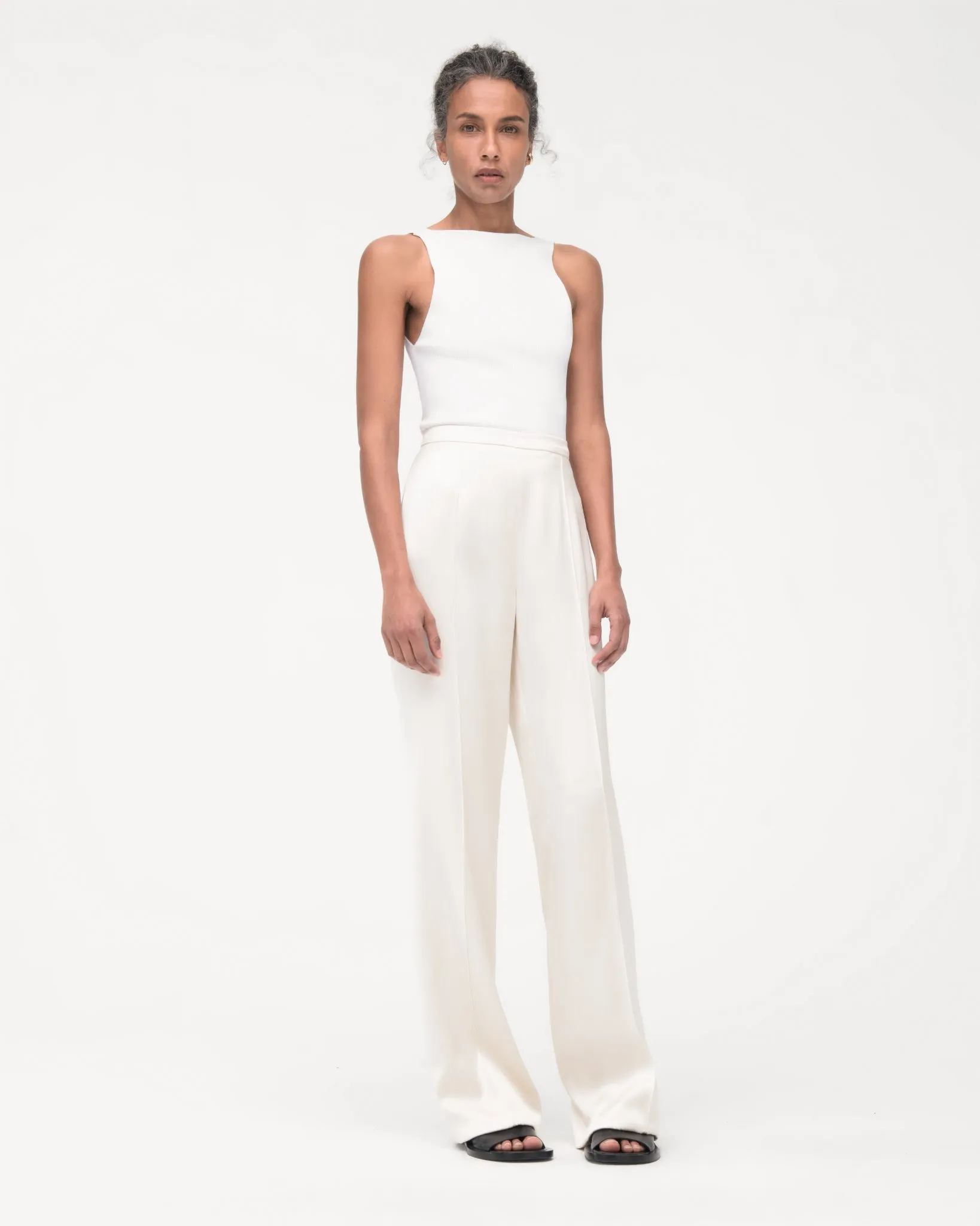 Pintuck Trouser | Cream sold by Another Tomorrow product image thumbnail 2