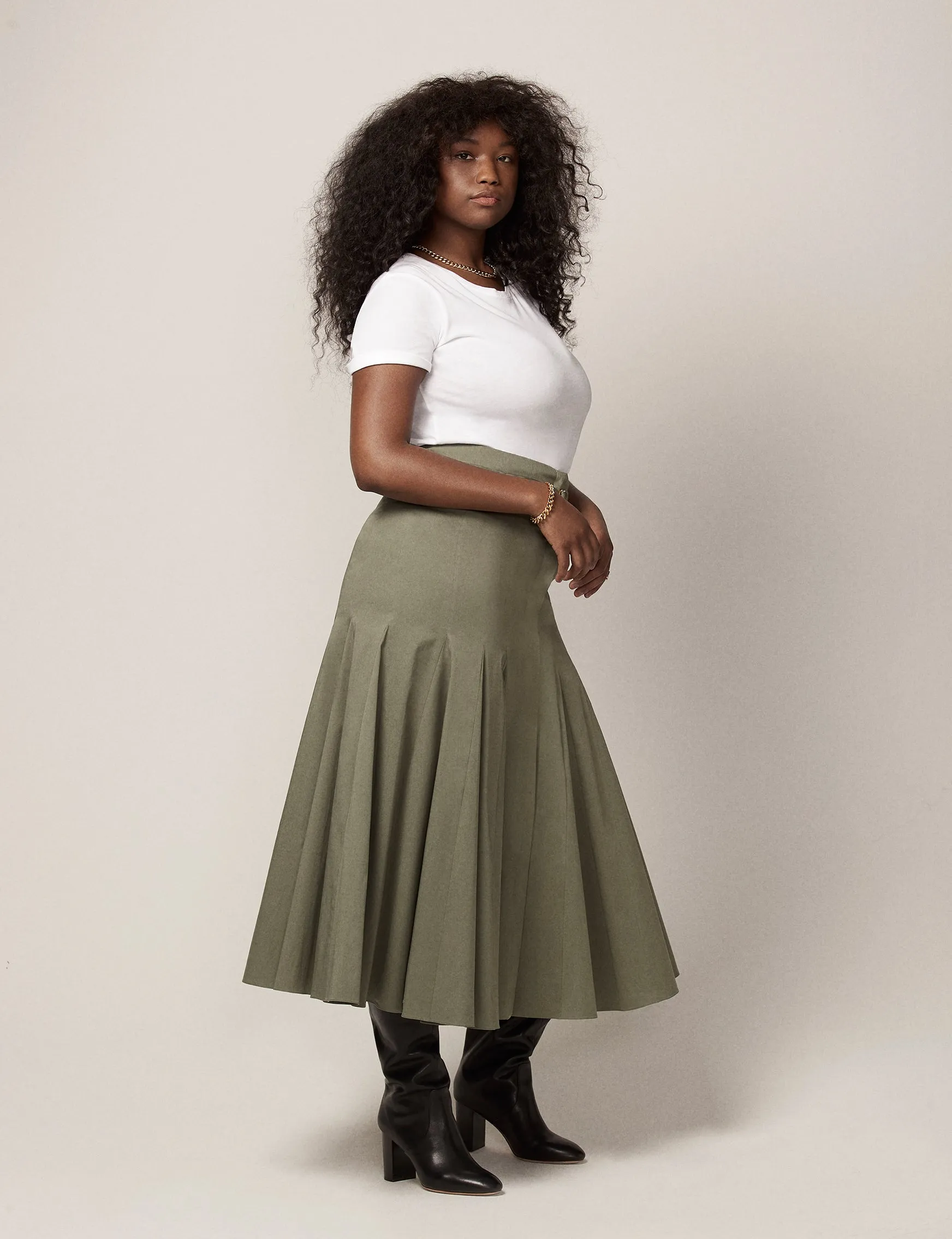Seamed Flare Skirt - Resale | Olive Green sold by Another Tomorrow product image thumbnail 2