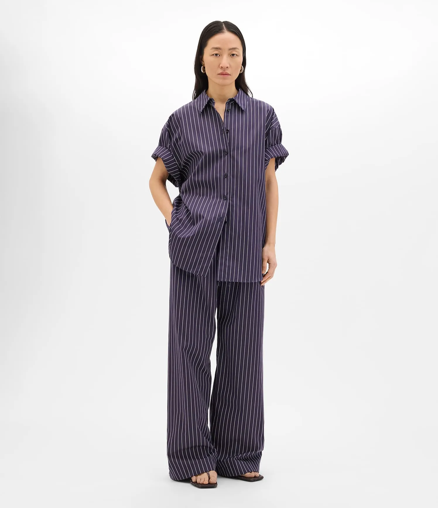 Short Sleeve Shirt | Navy/White Stripe sold by Another Tomorrow product image thumbnail 4