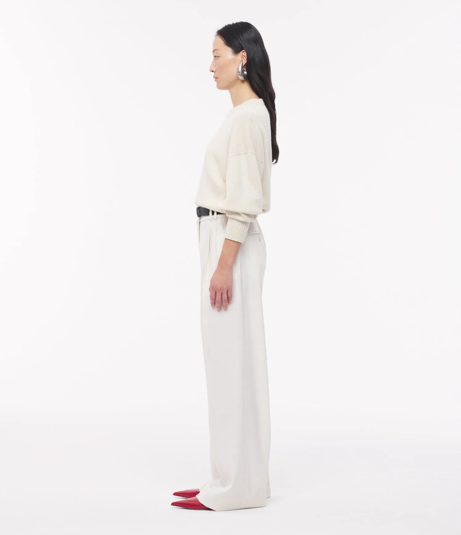 Twill Pleated Trouser | Vanilla sold by Another Tomorrow product image thumbnail 3