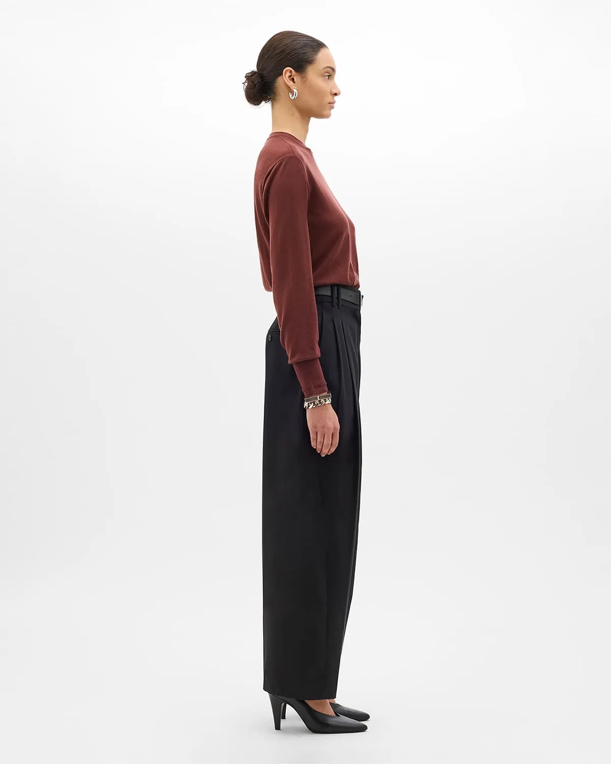 Cropped Tapered Trouser | Black sold by Another Tomorrow product image thumbnail 2
