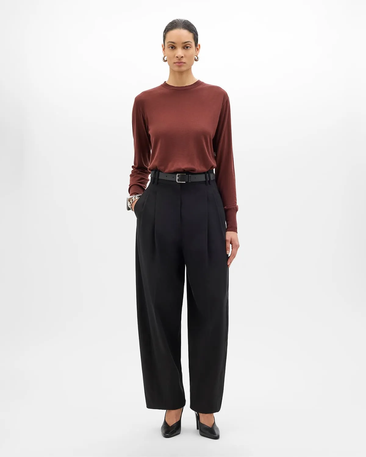 Cropped Tapered Trouser | Black sold by Another Tomorrow