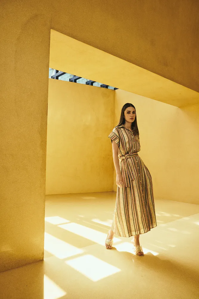 Golden Stripe Embroidered Shirt Dress sold by La Fuori product image thumbnail 3