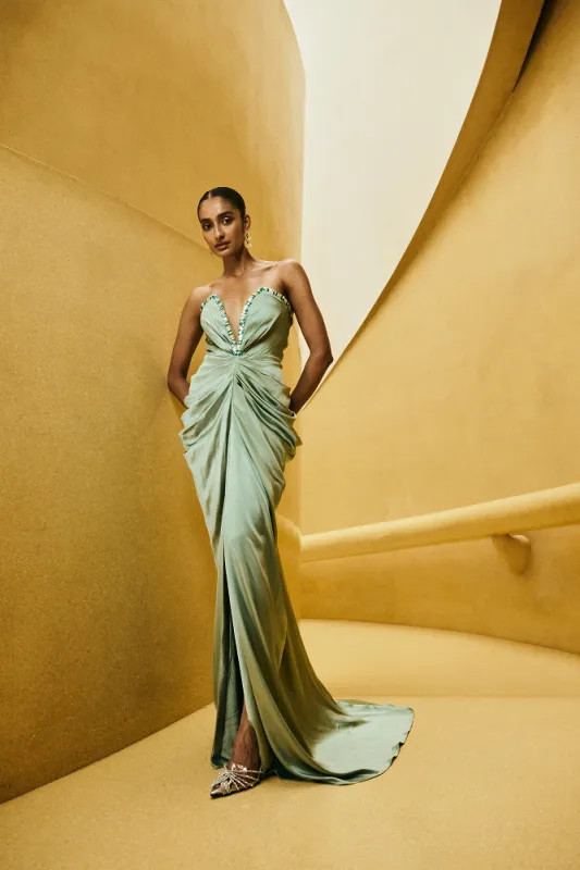 Silver Sage Crystal Gown made by La Fuori