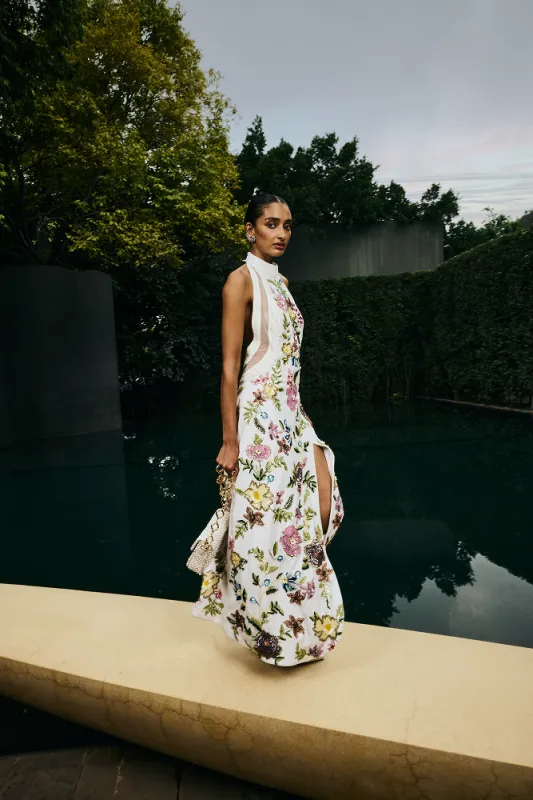 Luminous Flounce Halter Gown made by La Fuori