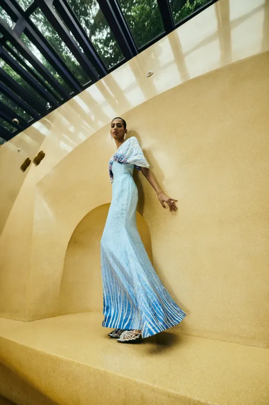 Cerulean Lines Embroidered Gown made by La Fuori