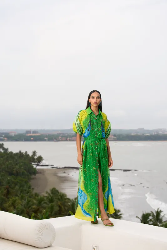 Verde Forest Shirt Dress made by La Fuori