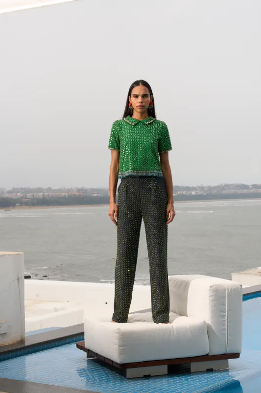 Emerald Crystal Embroidered Top made by La Fuori