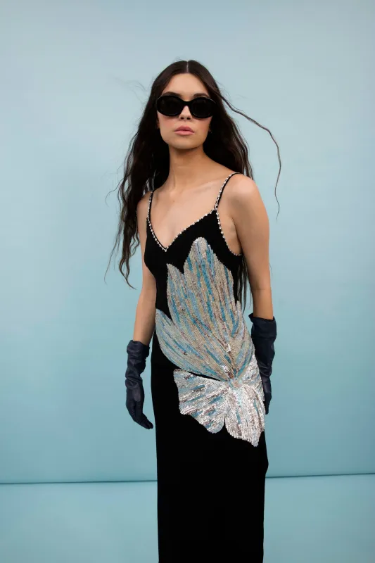 Calla blue lily noir slip Dress made by La Fuori