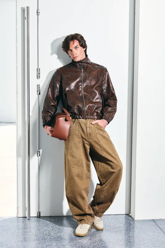 Rustic Leather Bomber Jacket made by La Fuori