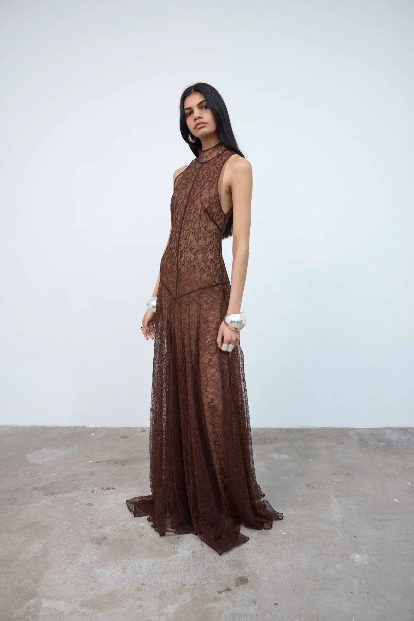FOEHN MAXI DRESS IN BROWN LACE sold by De La Vali product image thumbnail 2