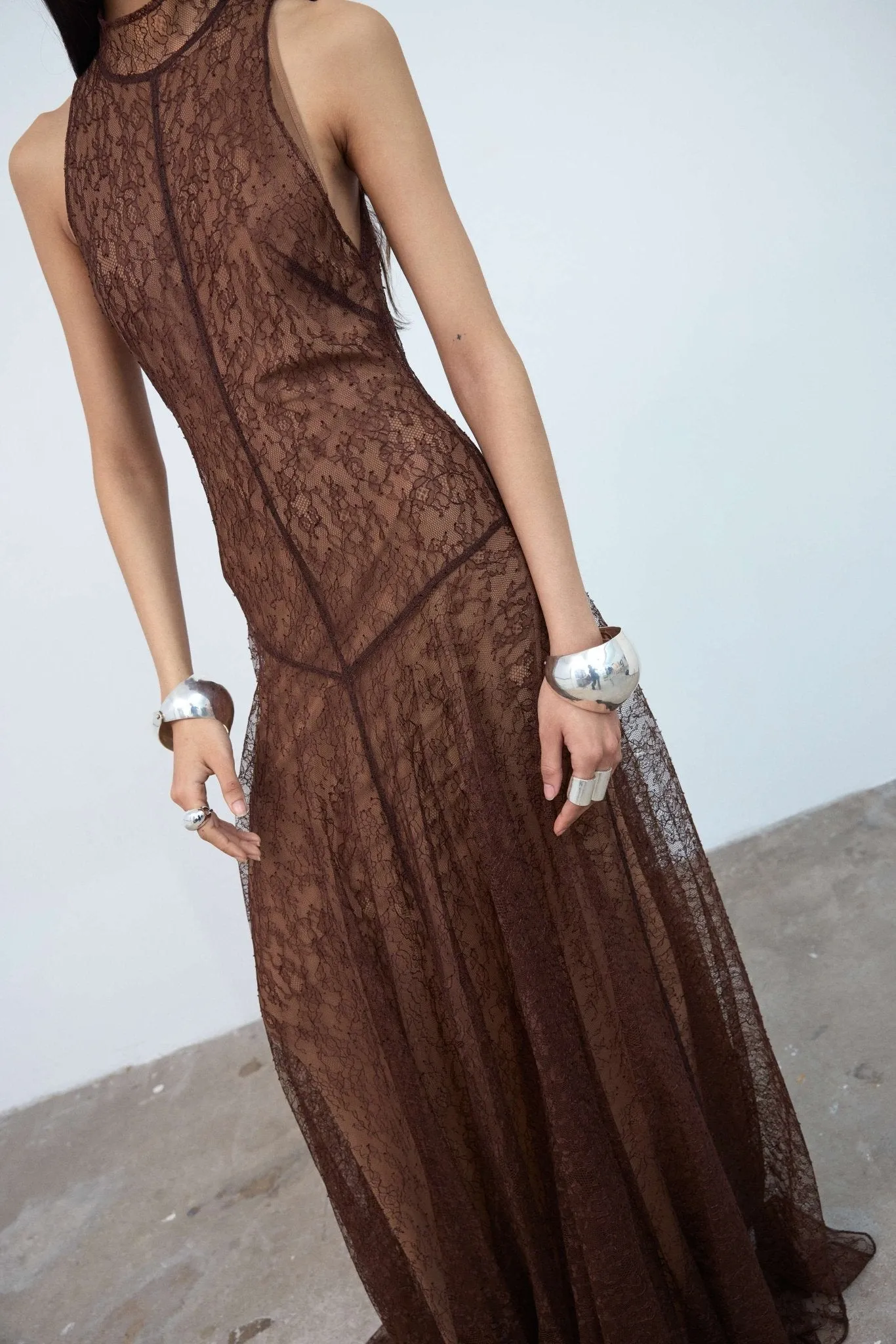 FOEHN MAXI DRESS IN BROWN LACE sold by De La Vali product image thumbnail 3