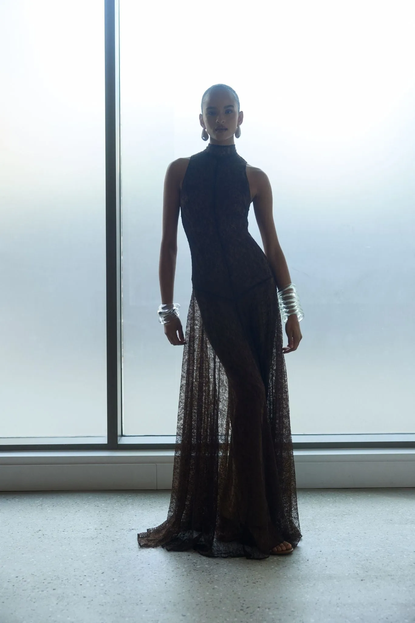 FOEHN MAXI DRESS IN BROWN LACE sold by De La Vali product image thumbnail 5