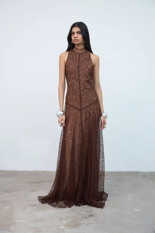 FOEHN MAXI DRESS IN BROWN LACE made by De La Vali