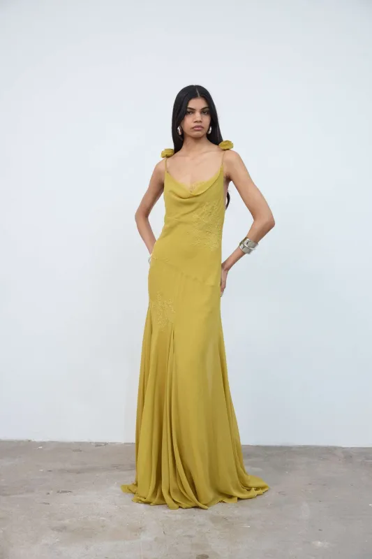 DIA MAXI DRESS IN YELLOW SILK CHIFFON made by De La Vali