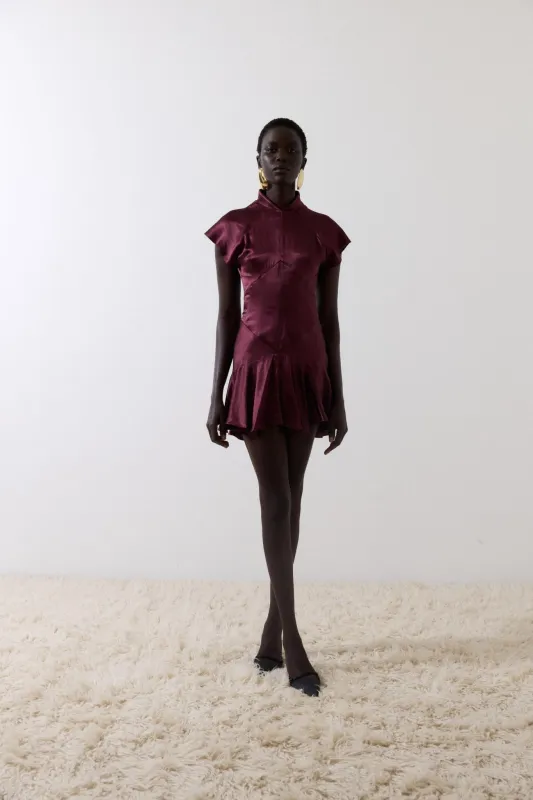 ALIZEE MINI DRESS IN EARTH SILK SATIN made by De La Vali
