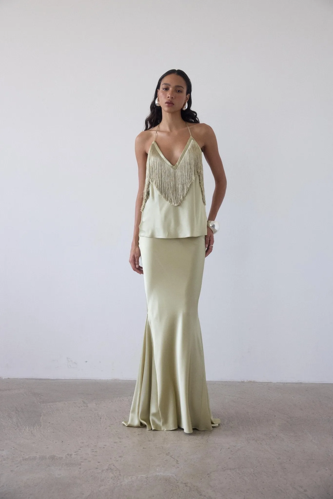 SUELO SKIRT IN SAND SILK SATIN sold by De La Vali product image thumbnail 5