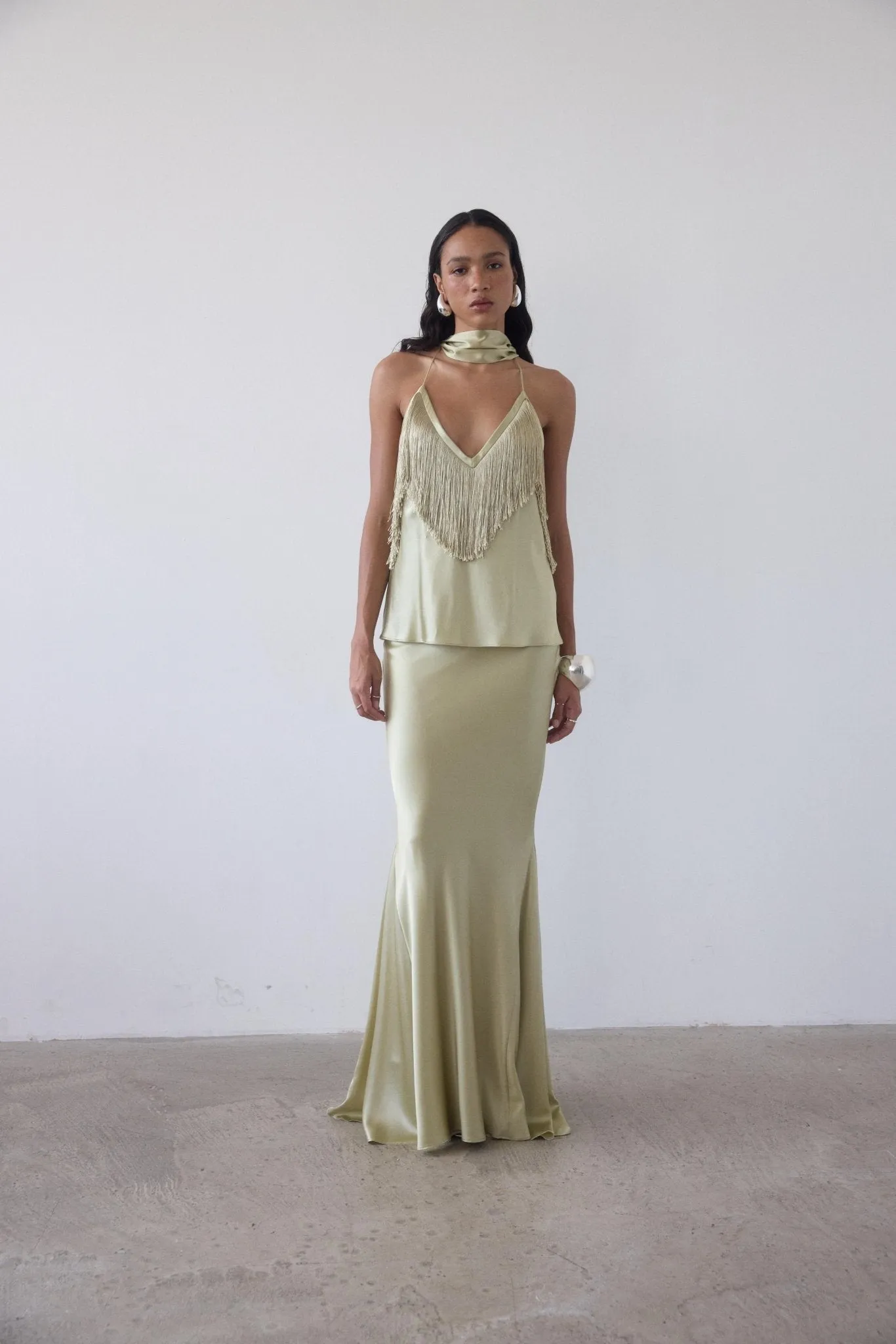 SUELO SKIRT IN SAND SILK SATIN sold by De La Vali product image thumbnail 3
