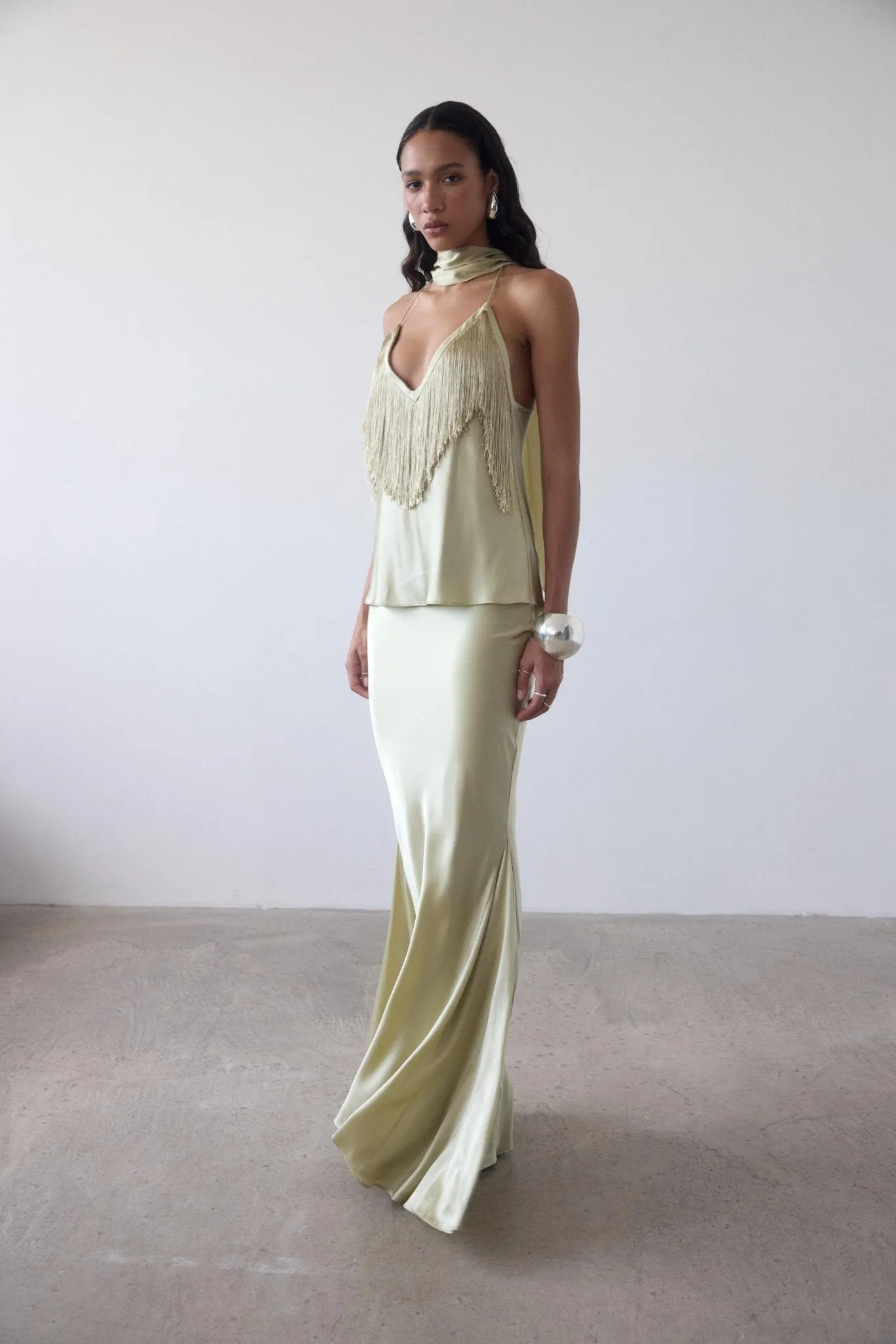 SUELO SKIRT IN SAND SILK SATIN sold by De La Vali product image thumbnail 4