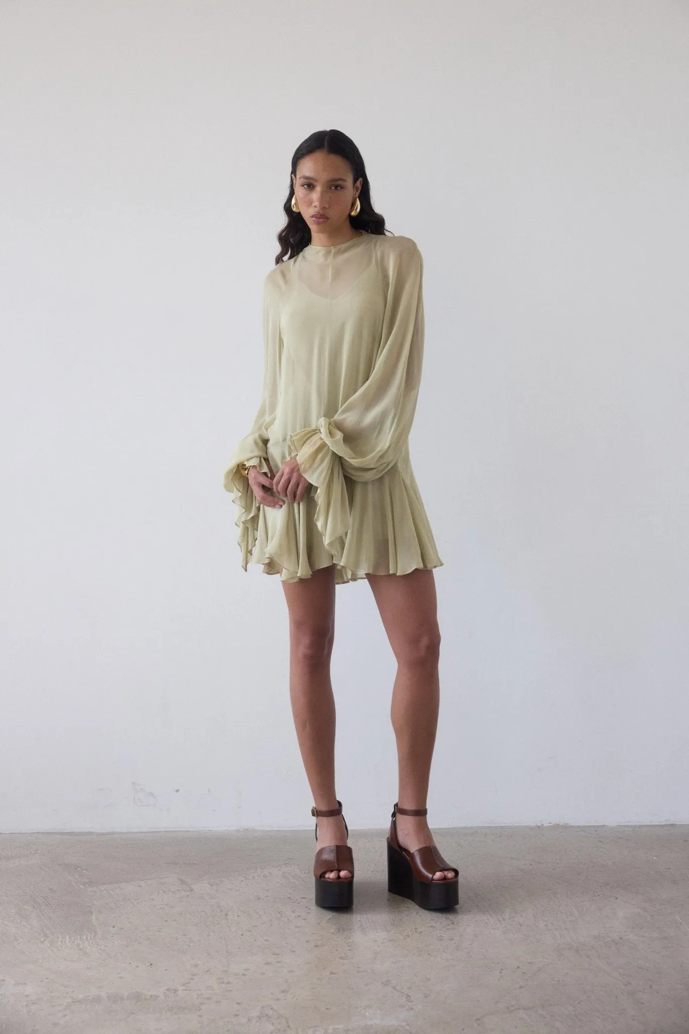TERRAN MINI DRESS IN SAND GEORGETTE CHIFFON sold by De La Vali product image thumbnail 4