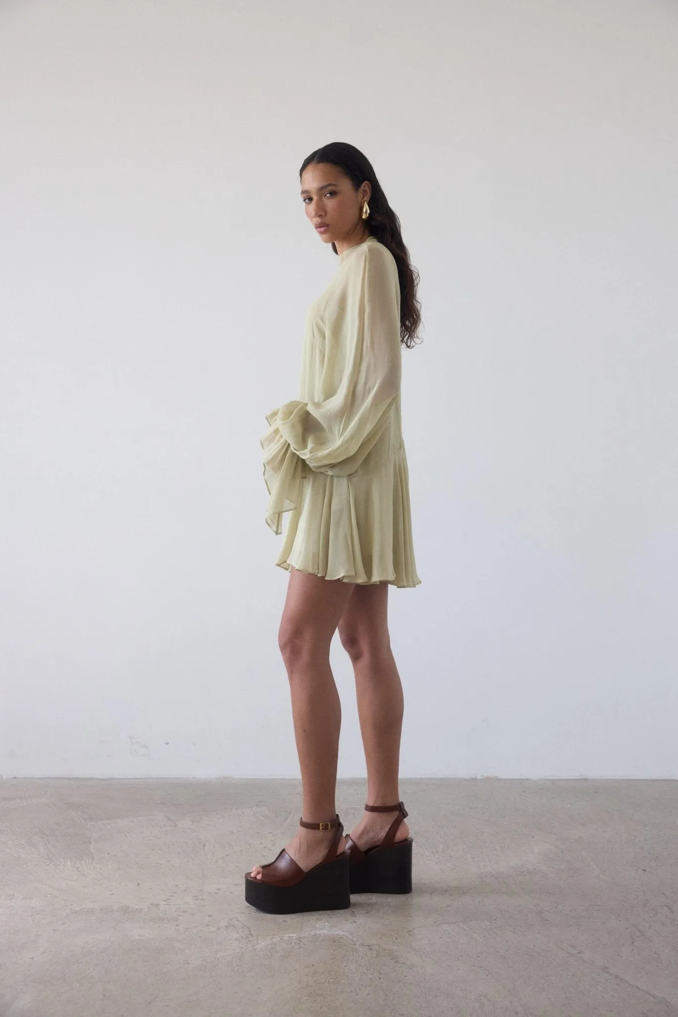 TERRAN MINI DRESS IN SAND GEORGETTE CHIFFON sold by De La Vali product image thumbnail 5