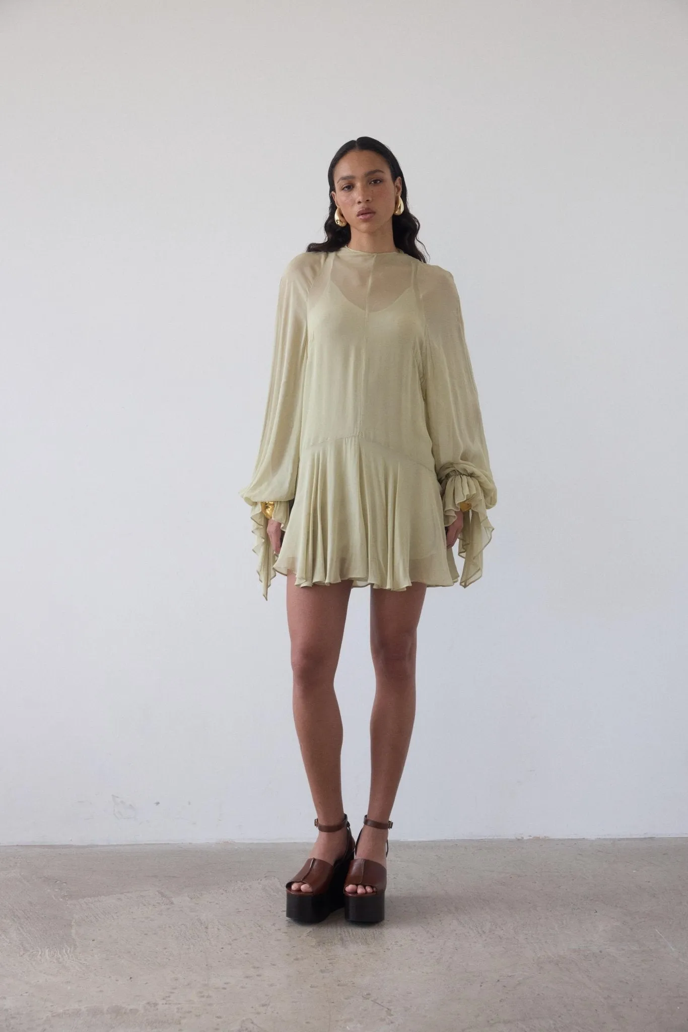 TERRAN MINI DRESS IN SAND GEORGETTE CHIFFON sold by De La Vali product image thumbnail 3
