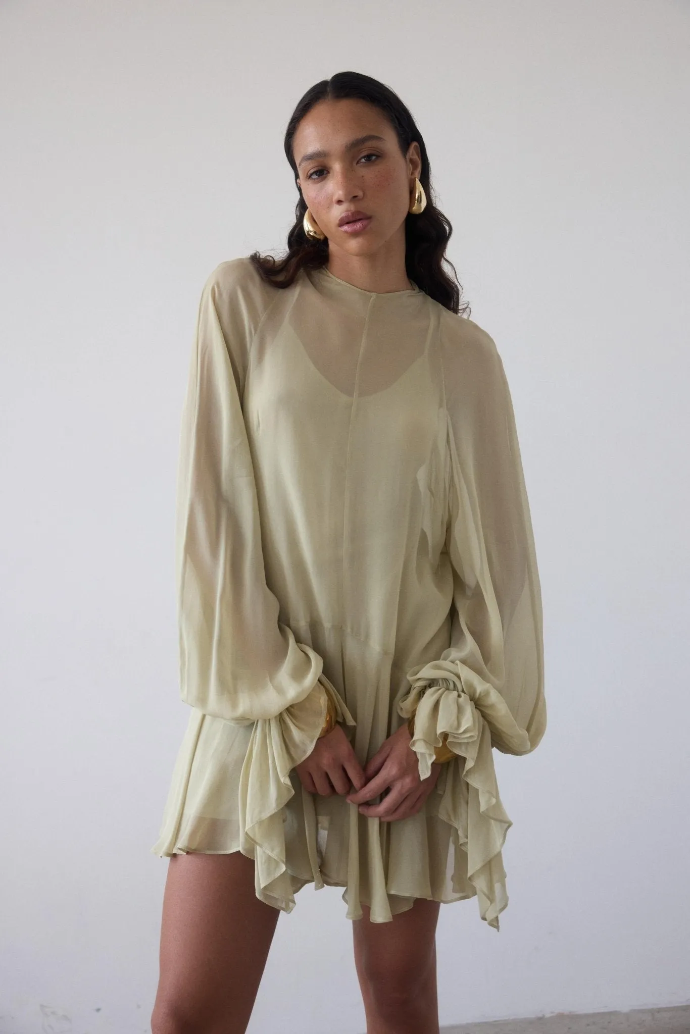 TERRAN MINI DRESS IN SAND GEORGETTE CHIFFON sold by De La Vali product image thumbnail 2
