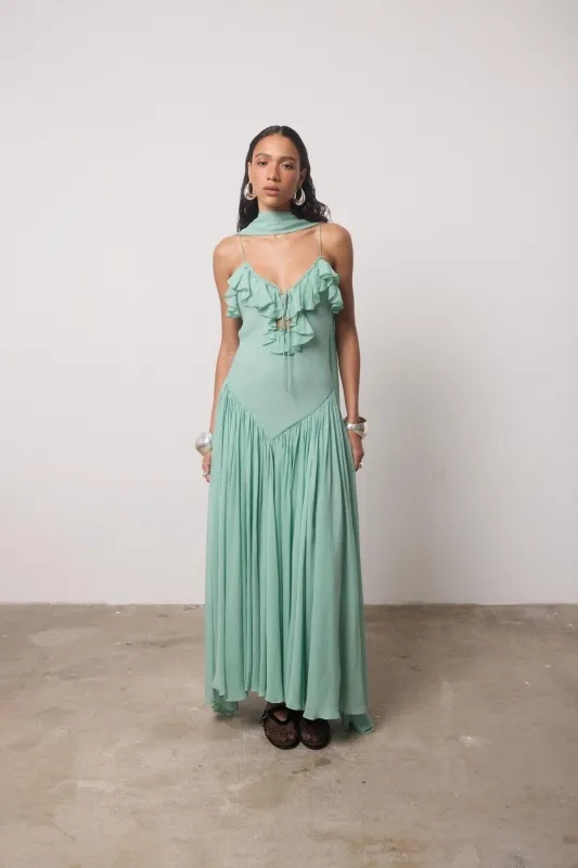 HARMATTAN MIDI DRESS IN SEA GEORGETTE made by De La Vali