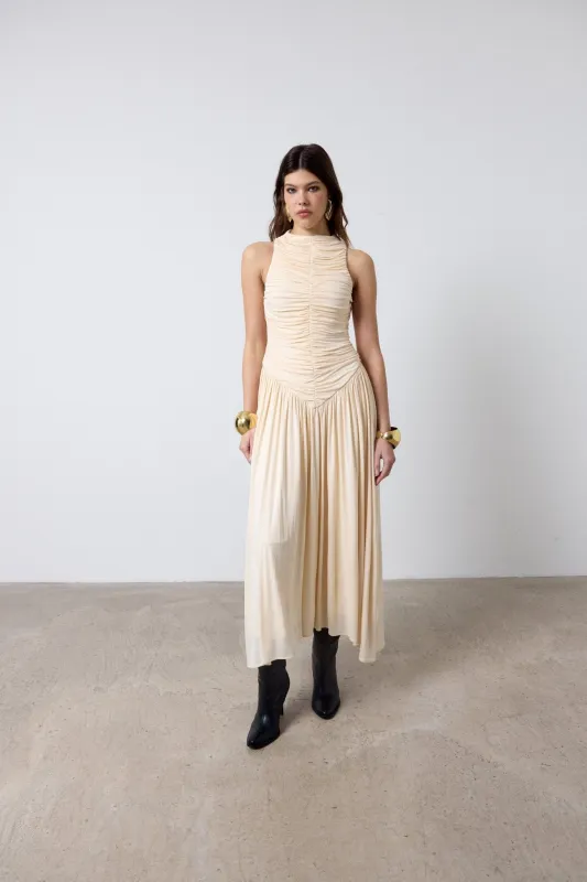 CYCLONE MIDI DRESS IN CREAM JERSEY sold by De La Vali