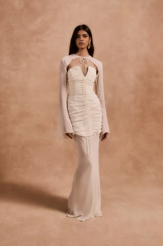 LORENA MAXI DRESS IN IVORY CHIFFON made by De La Vali