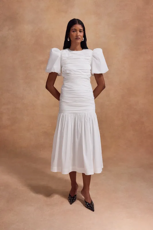 MENCIA MIDI DRESS IN WHITE COTTON made by De La Vali