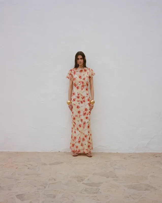 PAREO MAXI DRESS SILK CHIFFON LA ROSA made by De La Vali