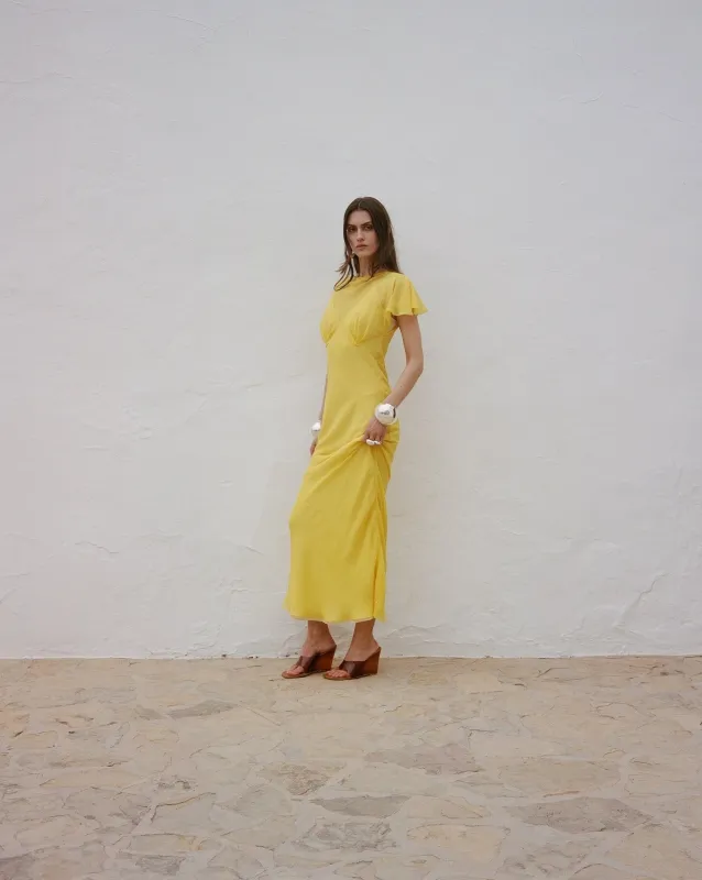 PAREO MAXI DRESS SILK CHIFFON SUN YELLOW made by De La Vali