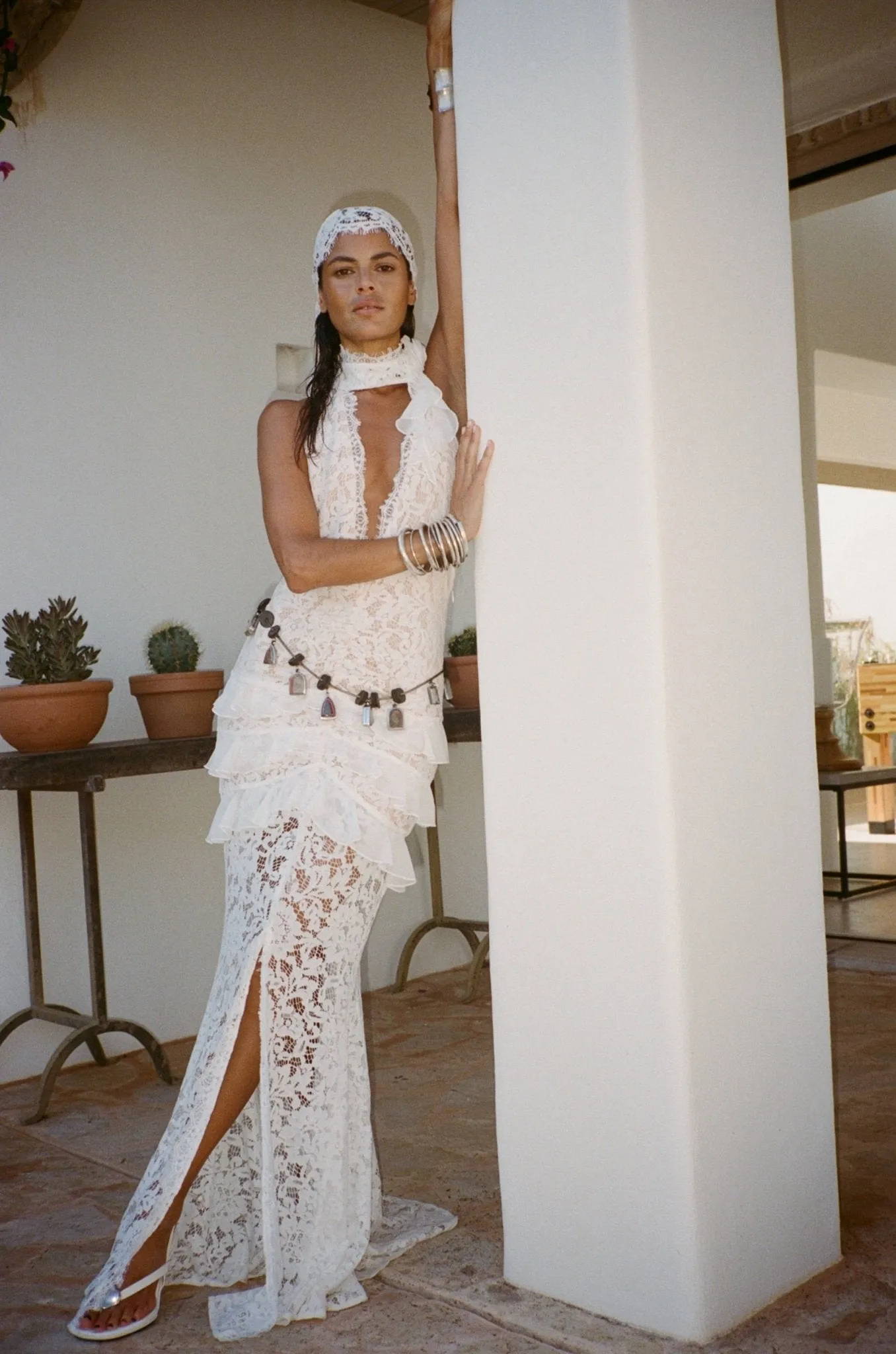BONITA MAXI DRESS IN WHITE COTTON LACE sold by De La Vali product image thumbnail 5