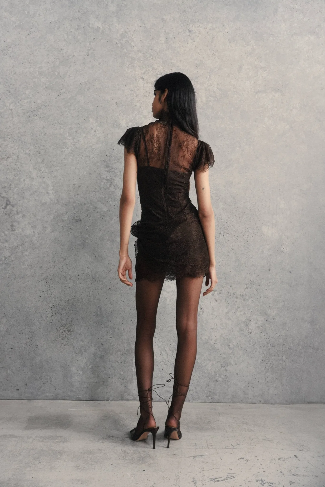 SILENTIUM MINI DRESS IN CHOCOLATE BROWN LACE sold by De La Vali product image thumbnail 3