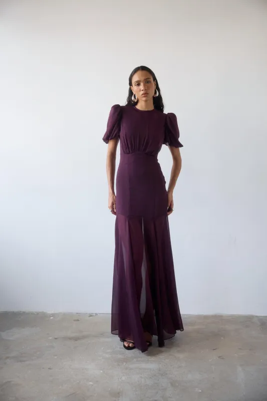 AGUA MAXI DRESS IN MAROON CRINKLE CHIFFON sold by De La Vali