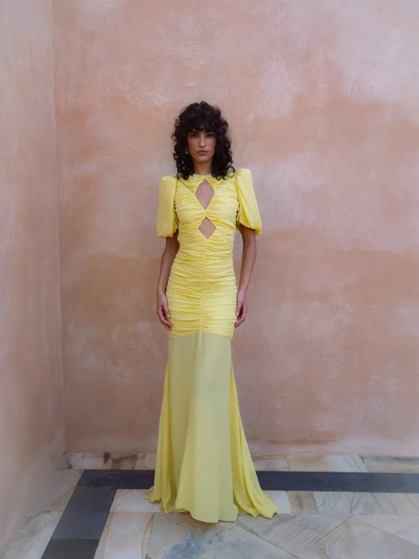 OLYMPIA MAXI DRESS IN YELLOW CREPE made by De La Vali