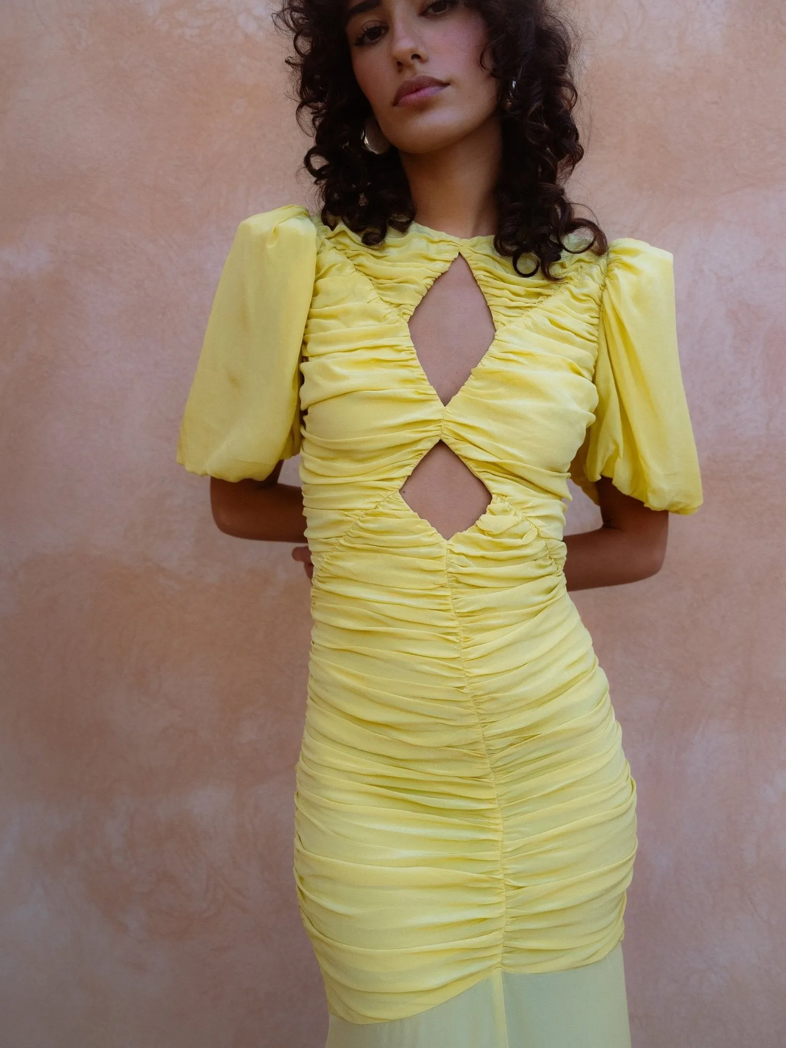 OLYMPIA MAXI DRESS IN YELLOW CREPE sold by De La Vali product image thumbnail 2