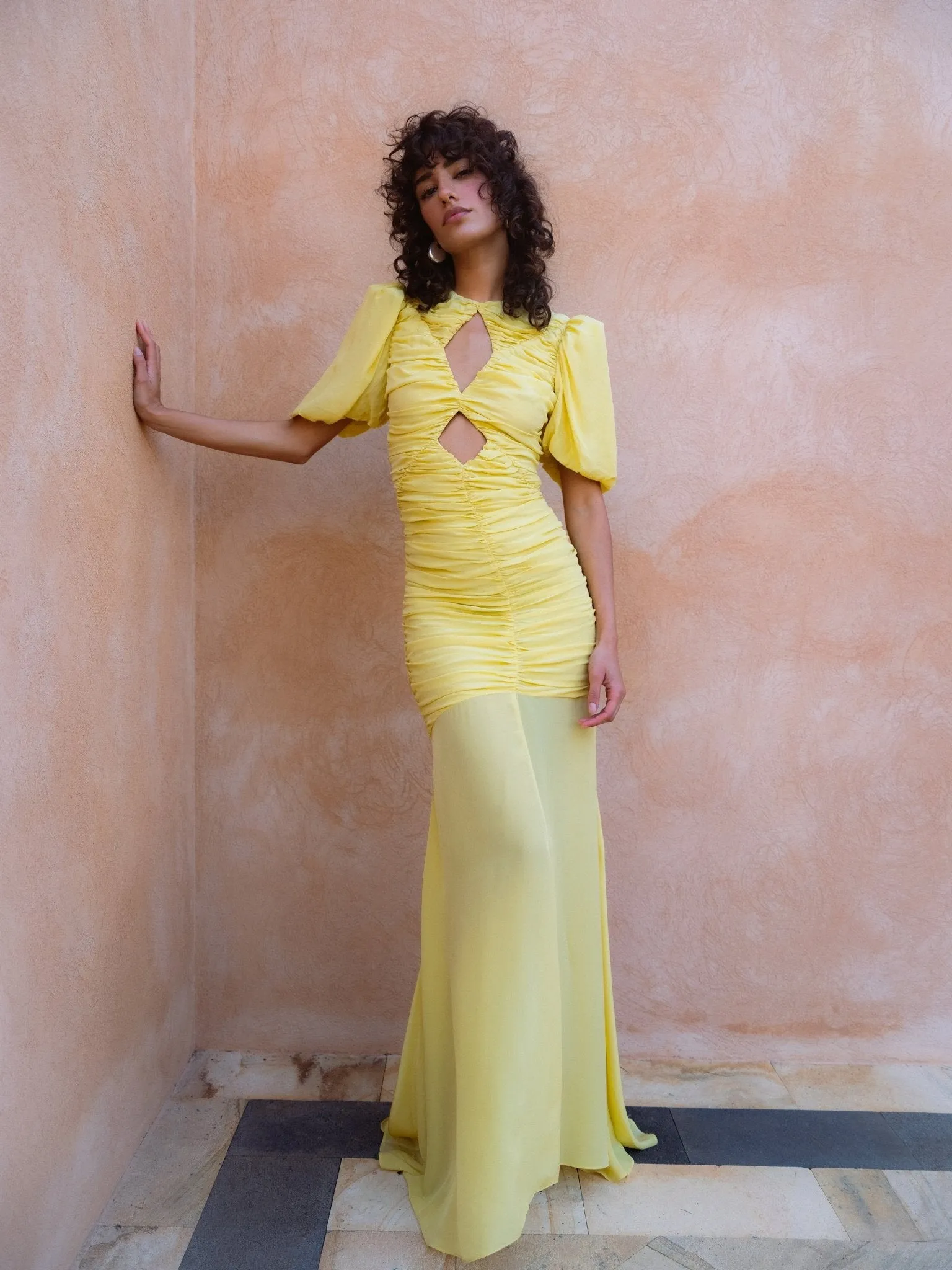 OLYMPIA MAXI DRESS IN YELLOW CREPE sold by De La Vali product image thumbnail 3