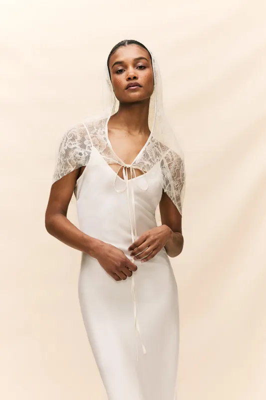 IVORY LACE HOODED VEIL (MADE TO ORDER) made by De La Vali