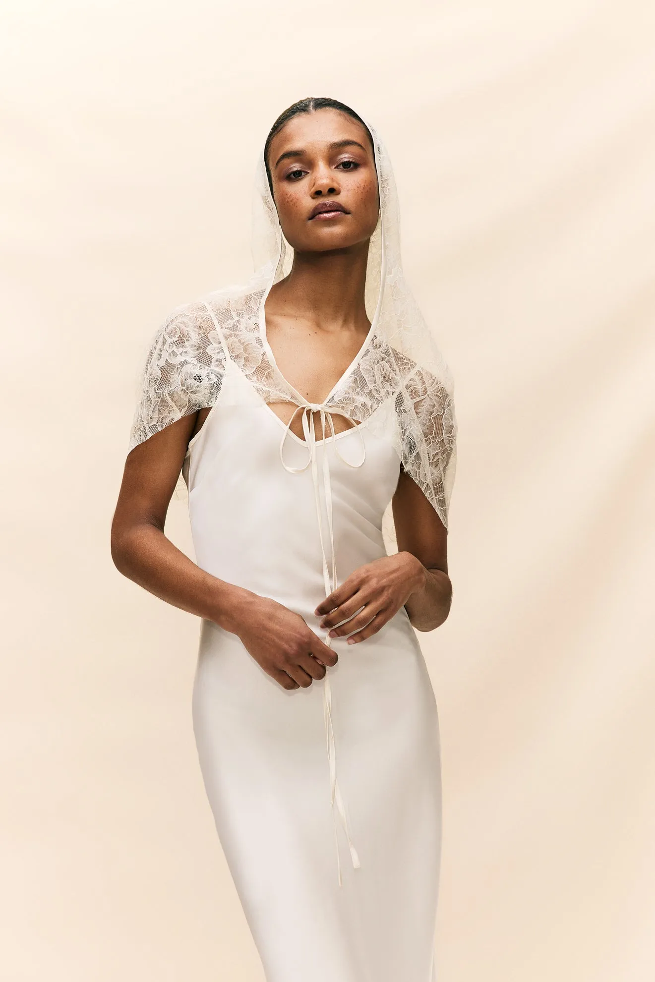 IVORY LACE HOODED VEIL (MADE TO ORDER) sold by De La Vali