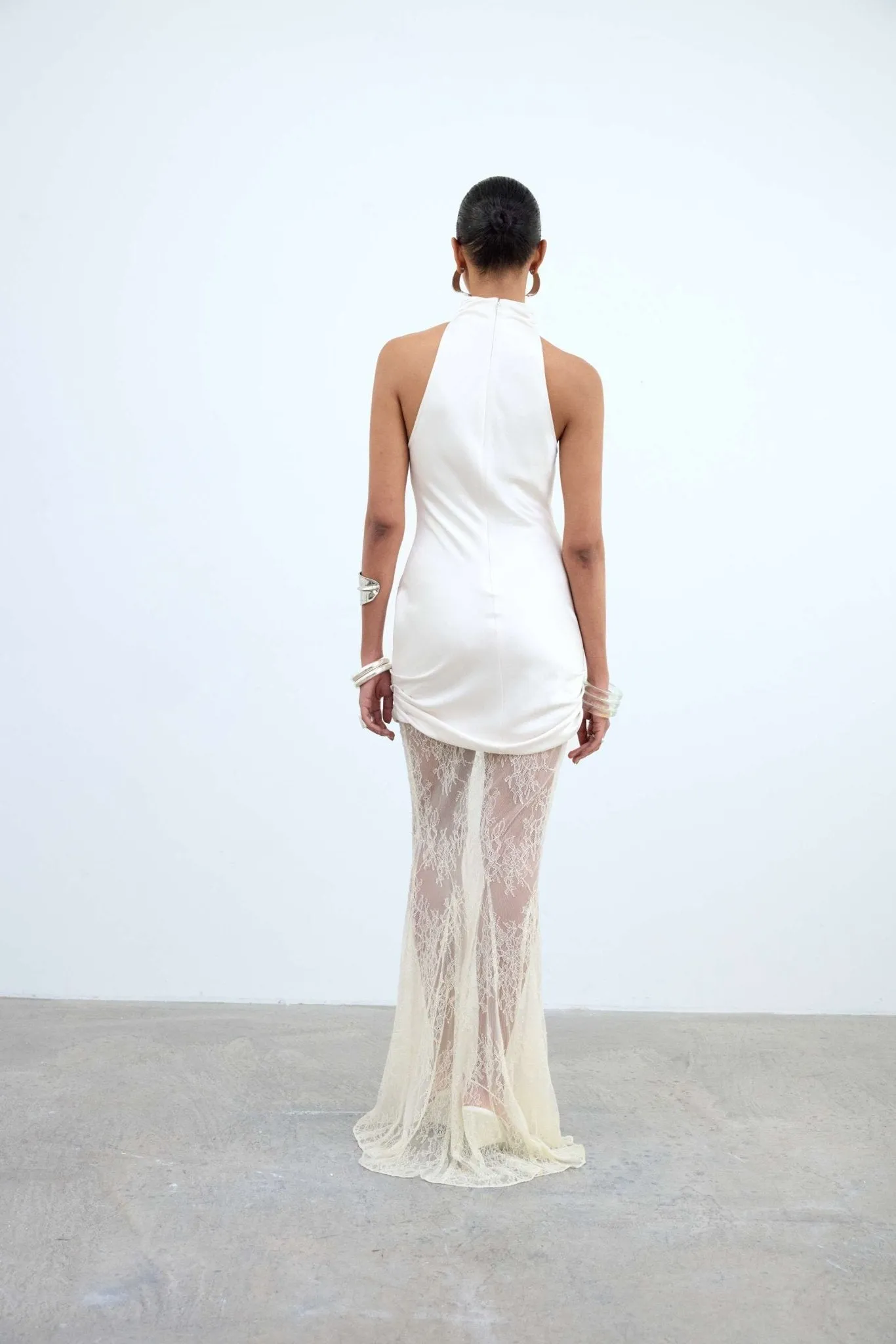 MONTAGUE MAXI DRESS IN IVORY DOUBLE SATIN & LACE sold by De La Vali product image thumbnail 5