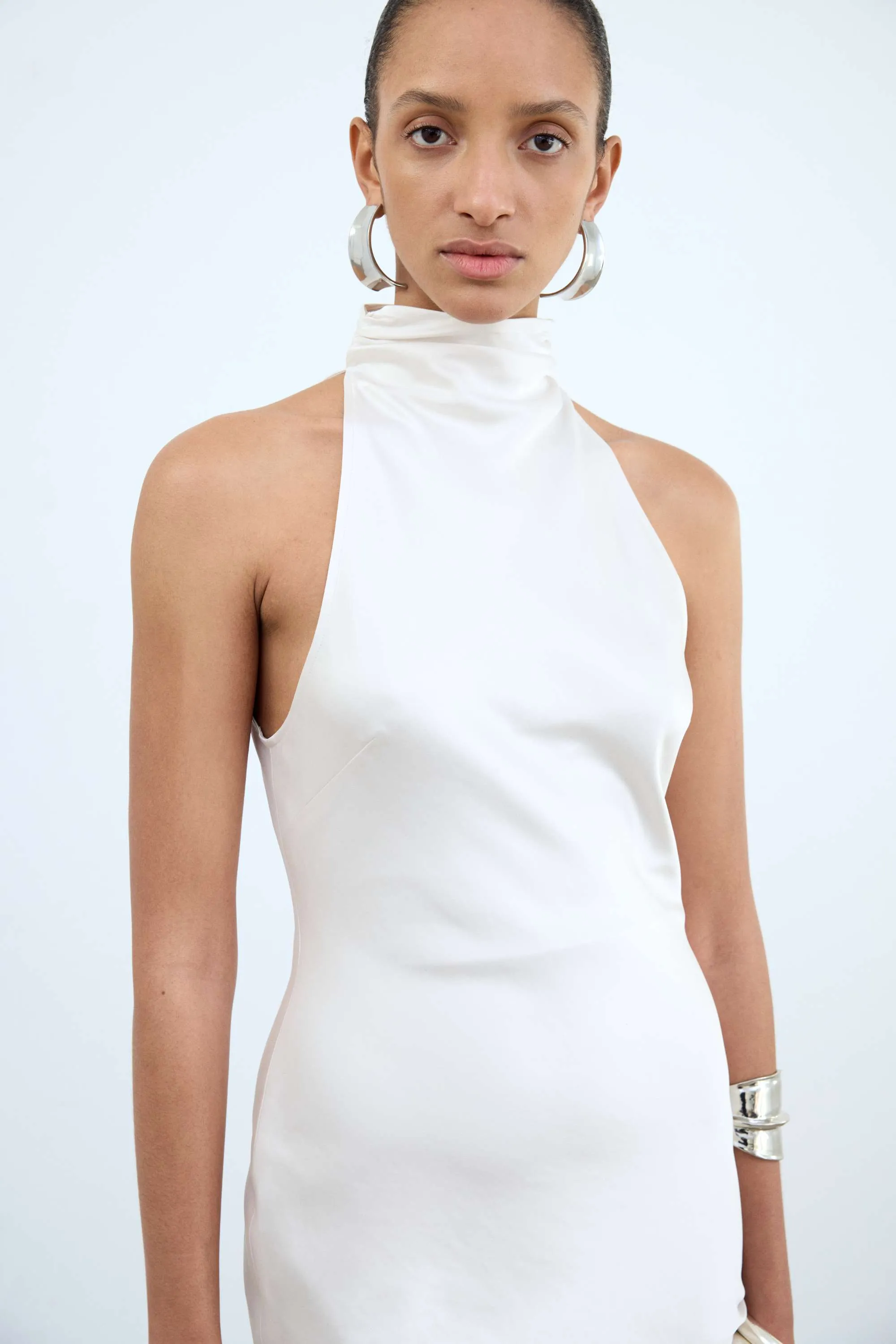 MONTAGUE MAXI DRESS IN IVORY DOUBLE SATIN & LACE sold by De La Vali product image thumbnail 3
