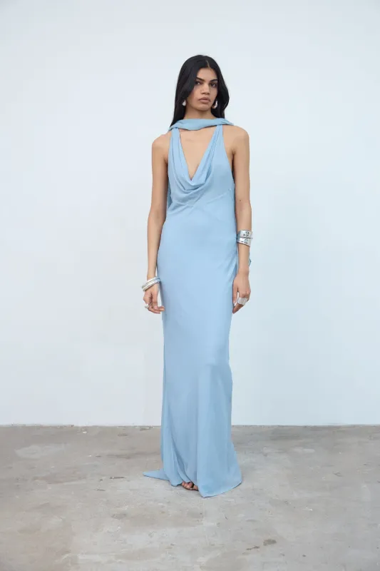 SASINI MAXI DRESS IN SKY BLUE VISCOSE GEORGETTE made by De La Vali