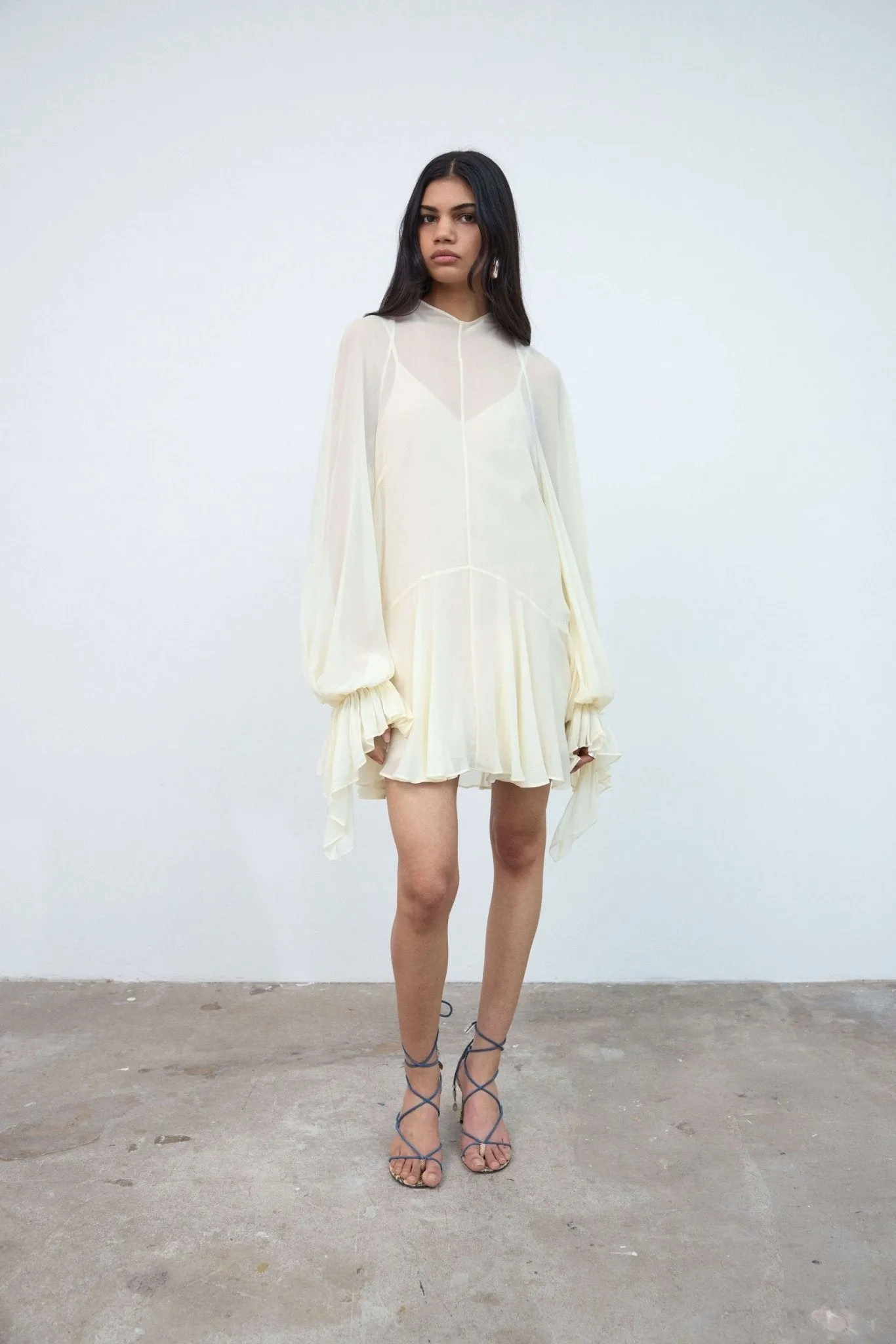 TERRAN MINI DRESS IN IVORY VISCOSE GEORGETTE sold by De La Vali product image thumbnail 3
