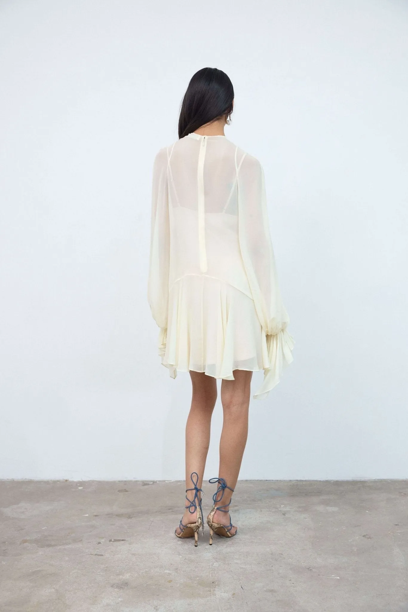 TERRAN MINI DRESS IN IVORY VISCOSE GEORGETTE sold by De La Vali product image thumbnail 4