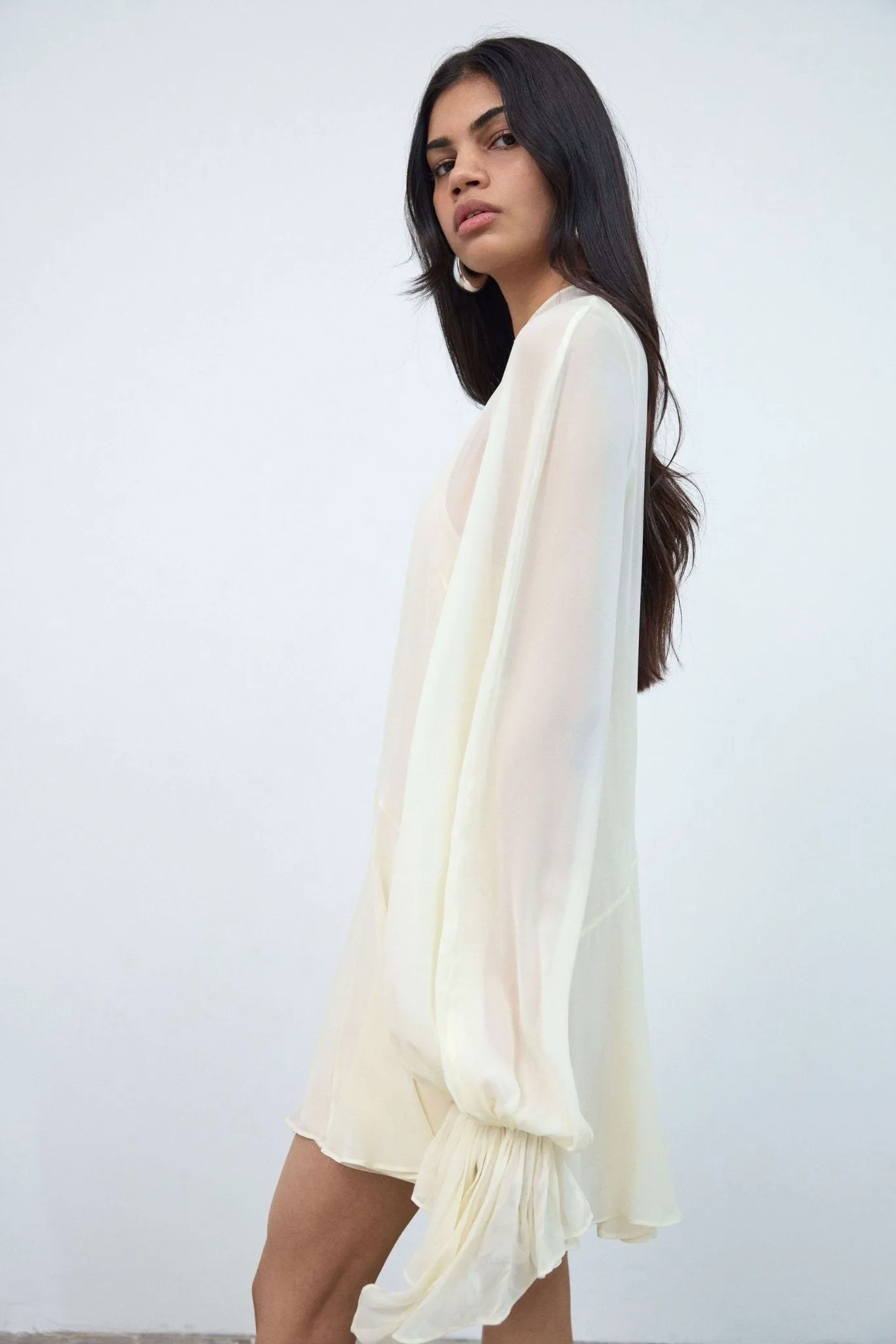 TERRAN MINI DRESS IN IVORY VISCOSE GEORGETTE sold by De La Vali product image thumbnail 2