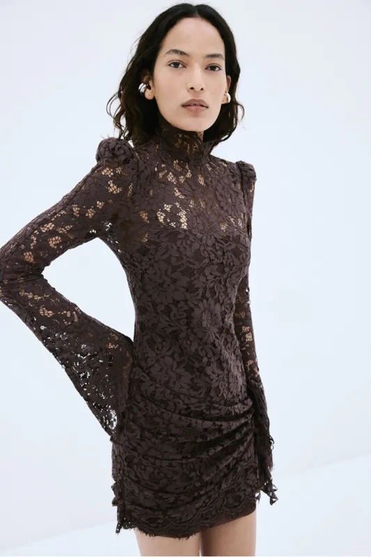 BODITA MINI DRESS IN BROWN COTTON LACE made by De La Vali