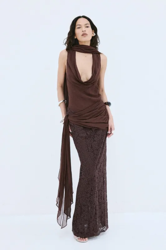 ROSA MAXI DRESS IN BROWN VISCOSE GEORGETTE made by De La Vali