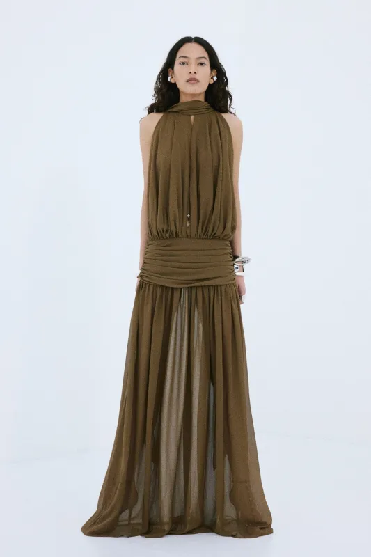 CRUZ MAXI DRESS IN TAUPE CHIFFON made by De La Vali